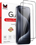 Screen Protector Tempered Glass Compatible with Apple iPhone 15 Pro (2 Pack)
