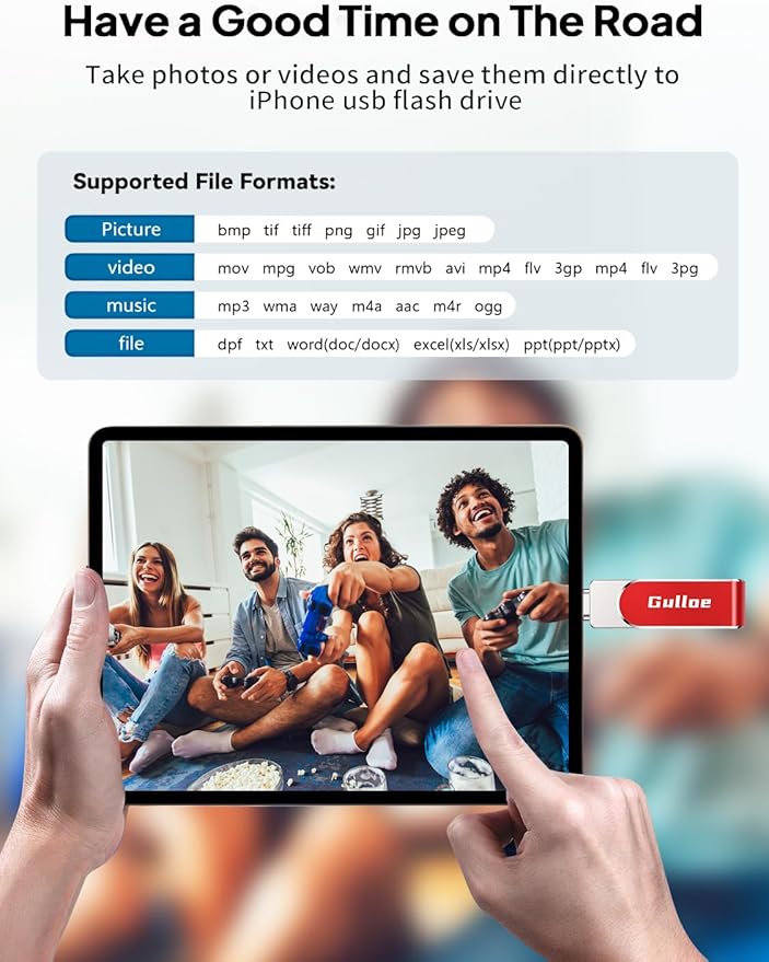 Gulloe 256GB Flash Drive Intended for iPhone, Memory Stick Storage for Photos and Videos Backup, Compatible with iPhone iPad Android PC, Plug and Play, No Application Required (Red)