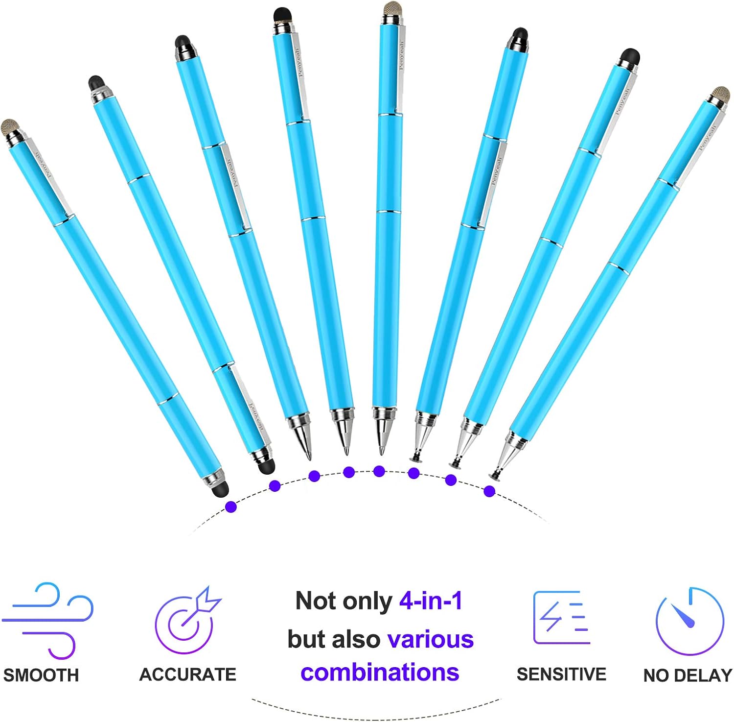 Penyeah Stylus, 4-in-1 Stylus Pen for Touch Screen, High Precision and Sensitivity Disc,Mesh,2 Sized Rubber Tips, Universal for iPhone/iPad/Android/Samsung/HP Tablets All Capacitive Touch Screens-Blue