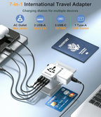 Universal Travel Adapter, RIOZIOZIOZ GaN III Worldwide Portable Adaptor with 70W PD Fast Charging, 7 Ports(2AC Socket&3USB-C&2USB-A), European Travel Essentials for EU/US/UK/AU/JP Power Plug