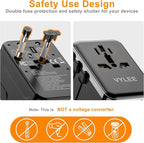 Universal Travel Adapter, VYLEE 70W International Plug Adapter with PD Fast Charging, 5-Port (1 AC/1 USB-A/3 USB-C), Wall Charger Worldwide Travel Essentials Plug for USA EU UK AUS Japan (Black)
