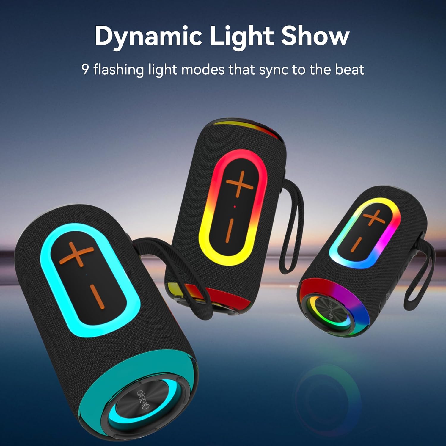 Oraolo Portable Bluetooth Speaker with 24W Loud Stereo Sound, Colorful RGB Lights, TWS Pairing, Bluetooth 5.4, 15H Playtime, Support AUX/TF Card, Wireless Speaker for Outdoor Party Home