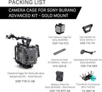 Tilta Camera Cage Compatible with Sony BURANO | Arri Rosettes, 1/4"-20 and 3/8"-16 Threads | w/Top Handle, Left/Right Side Arm, Battery Plate (Advanced Kit - Gold Mount)