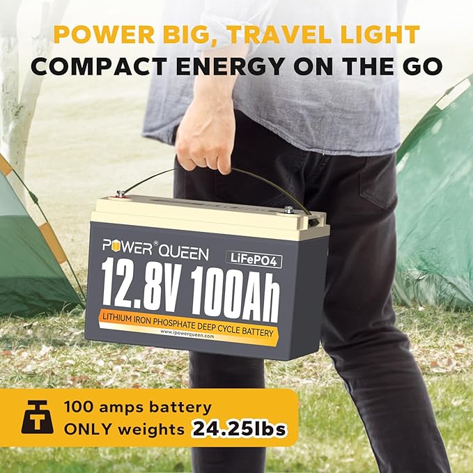 power Queen 12V 100Ah LiFePO4 Battery BCI Group 31 Lithium Battery, Deep Cycle Battery with 100A BMS, 1280Wh Energy, Up to 15000 Cycles & 10-Year Lifespan for Trailer RV, Motor Home, Marine