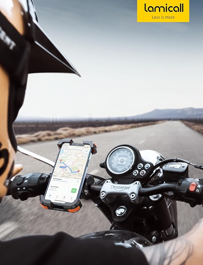 Lamicall Motorcycle Phone Mount, Bike Phone Holder - Upgrade Quick Install Handlebar Clip for Bicycle Scooter, Cell Phone Clamp for iPhone 15 14 13 Pro Max, Galaxy S23 and More 4.7-6.8" Phone, Orange