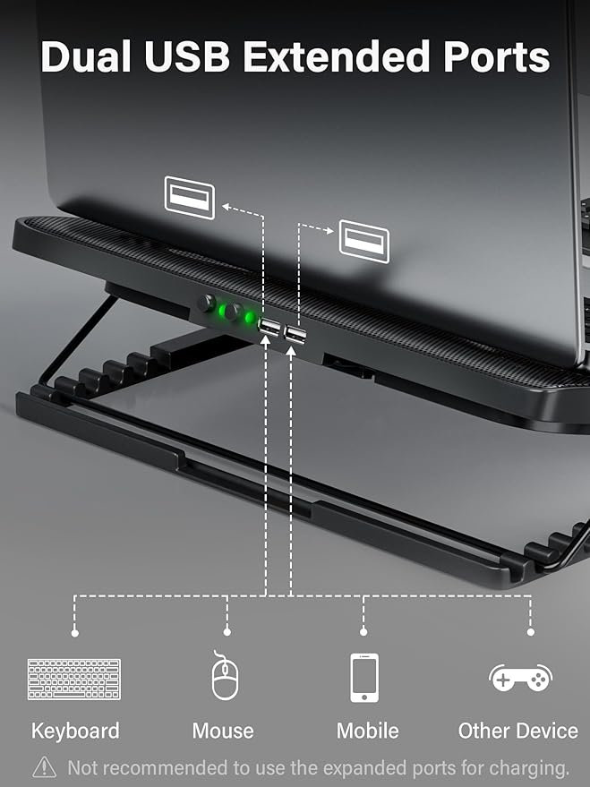 Kootek Laptop Cooling Pad, Laptop Cooler with 5 Quiet Fans for 12"-17" Computer PC Notebook Gaming Laptop Fan, Height Adjustable Laptop Cooling Stand Laptop Accessories, Green