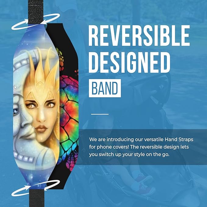 Phone Grip Strap - Pack of 2 Reversible Finger Holder for Phone, Customizable Anti-Slip Design, Wireless Charging Compatible Detachable Holder for iPhone - Moon Sun & Psychedelic Turtle