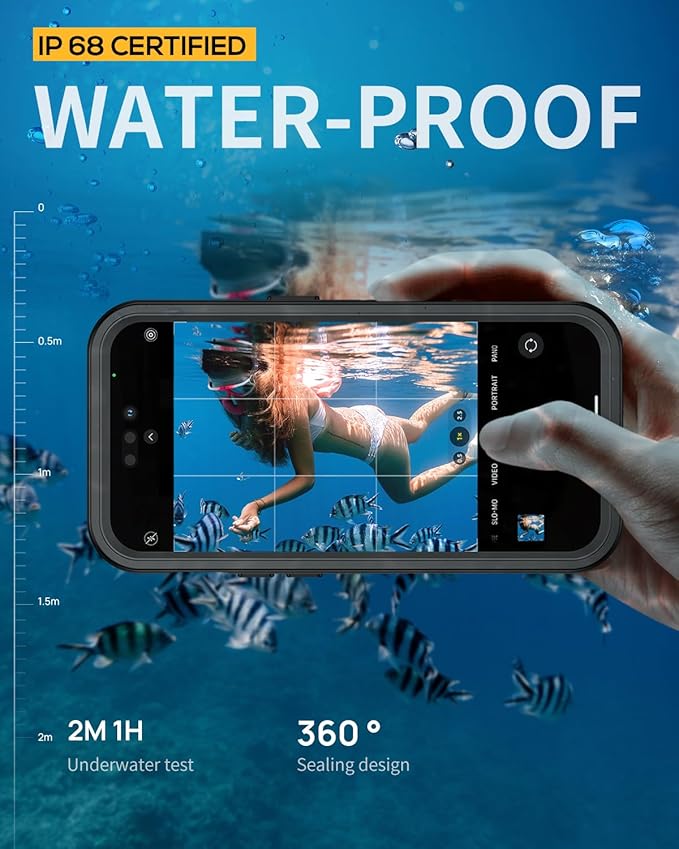 Lanhiem Magnetic for iPhone 15 Case, IP68 Waterproof Dustproof Case, [Compatible with Magsafe] [Built-in Screen Protector] Full Body Heavy Duty Rugged Phone Cover 6.1 inch, Black/Clear