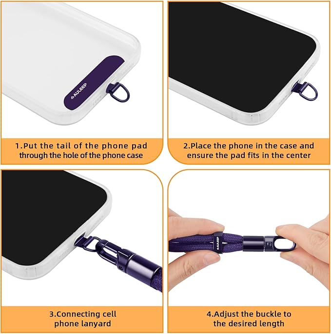 AULEEP Phone Wrist Strap for Women Men - Anti theft Phone Lanyard for Phone Case, iPhone, Cute Phone Wristlet, Hand Strap with 2 Tabs, PhoneChain, Bracelet Strap, Purple