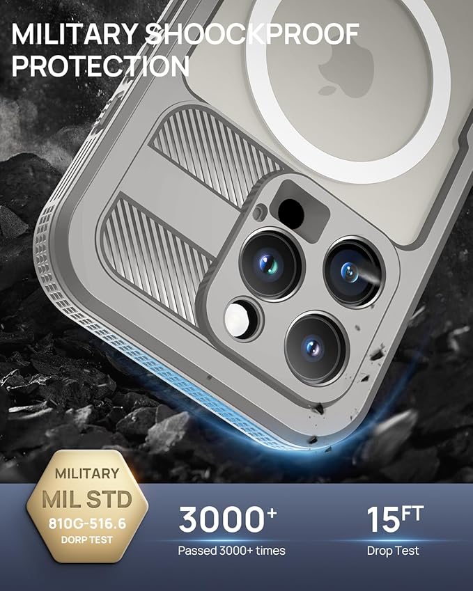 Lanhiem Magnetic for iPhone 16 Pro Case, IP68 Waterproof Dustproof Case, [Compatible with Magsafe] [Built-in Screen Protector] Full Body Heavy Duty Rugged Phone Cover 6.3 inch, Natural