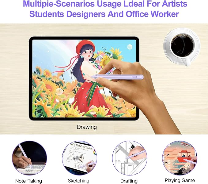 Stylus Pen for iPad 2018-2025 with Palm Rejection, Apple Pencil for Pad11th/10th/9th/8th/7th/6th Gen, iPad Pro 11/12.9 inch, New iPad Air 2025 11&13-inch(M3/2) /5th/4th/3th Gen, iPad mini 6th/5th