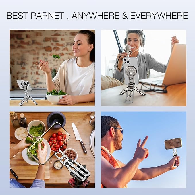 Magnetic Pocket Phone Tripod Foldable Compatible with Magsafe for iPhone 15/14/13/12 Plus Pro Max Series, Upgrade Mini Cell Phone Tripod Mount Handle Smartphone Desk Stand Travel All in One