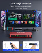 HDMI Switch 5 in 1 Out 4K@60Hz, GANA HDMI Splitter Switcher with Remote, Aluminum HDMI 2.0 Switch Box Hub for 3D, HDCP2.2, HDR, Compatible with Xbox, PS5/4/3,Fire Stick,Roku,Blu-Ray Player, Red