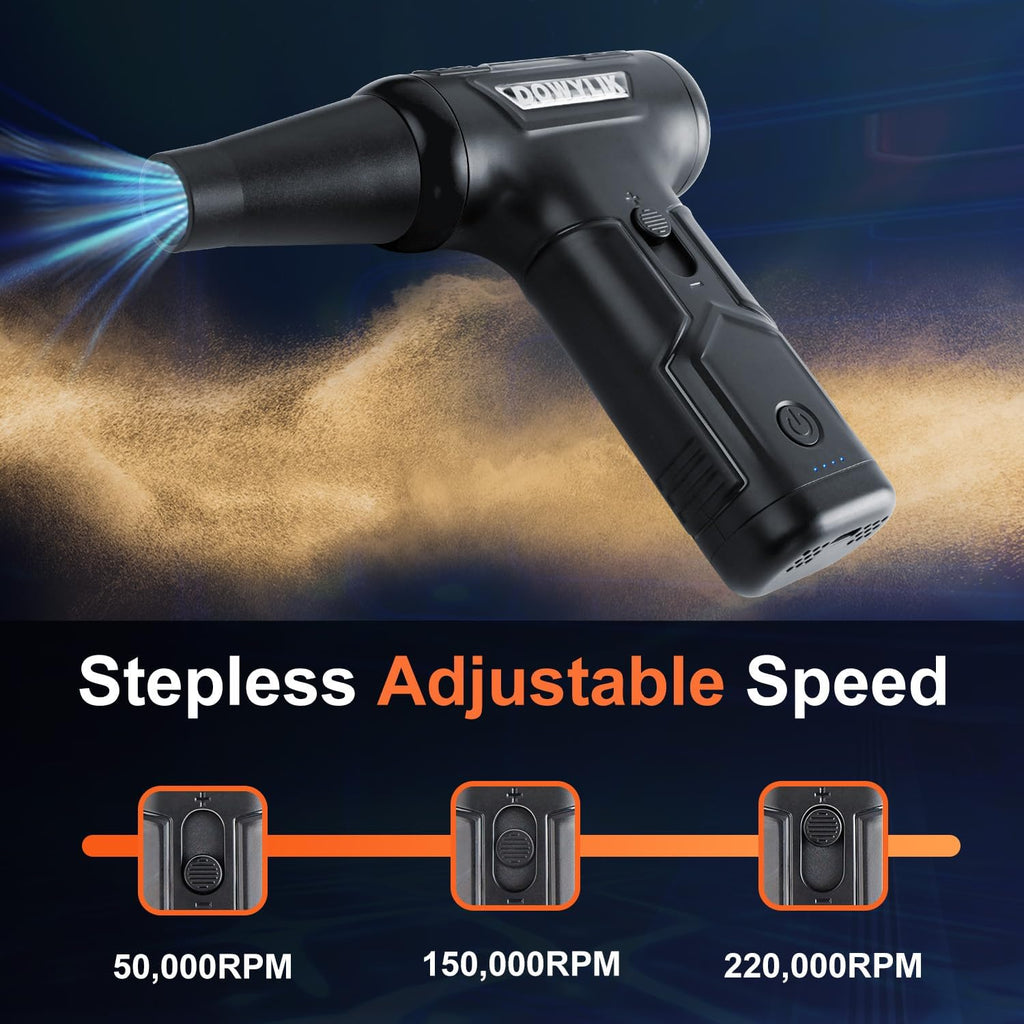 Compressed Air Duster, 220,000RPM Strong Compressed Air, Brushless Canned Air Duster for Computer with LED, 3 Speed Speed Mini Blower Air Blower for Car, Computer, Keyboard