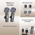 Mini Mic Pro Wireless Microphone for iPhone, iPad, Android, Lavalier Microphone for Video Recording - 2 Pack iPhone Mic Crystal Clear Recording with USB-C for Podcast, ASMR (iPhone 15+ / Android)