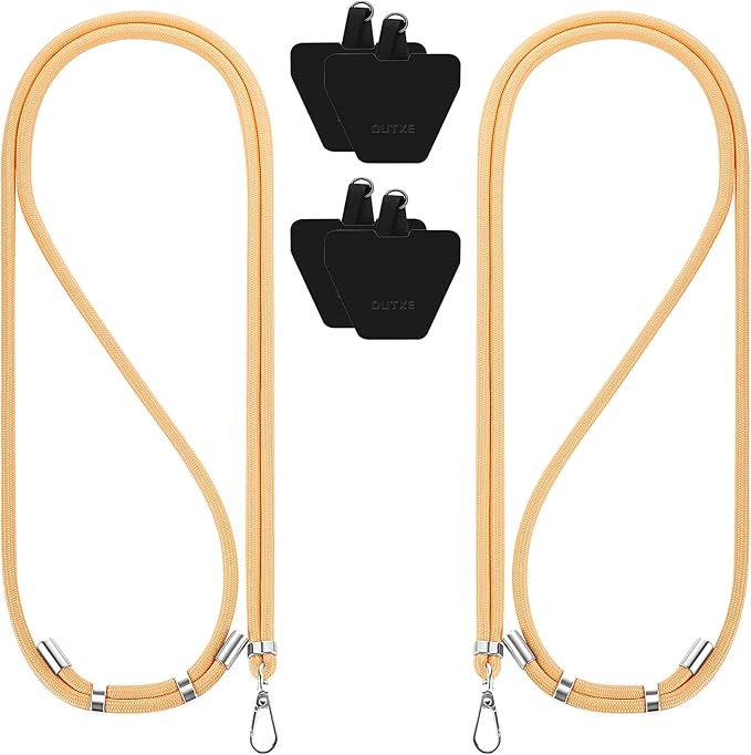 OUTXE Universal Phone Lanyard 2 Packs - 2× Adjustable Neck Strap, 4× Phone Patches- Apricot Elegance