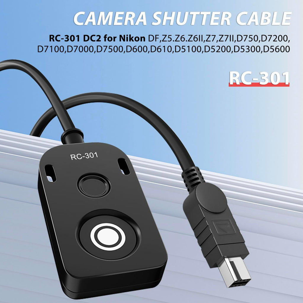 for Nikon Cable Release (MC-DC2) D750 D7200 Z6 Z7 Z7II Remote Camera Small Shutter Release Remote Control Wired Remote Photo Accessory D7500 D3300 D600 D90 D3200D7000 (RC301-DC2 NK 196.8in/5m)