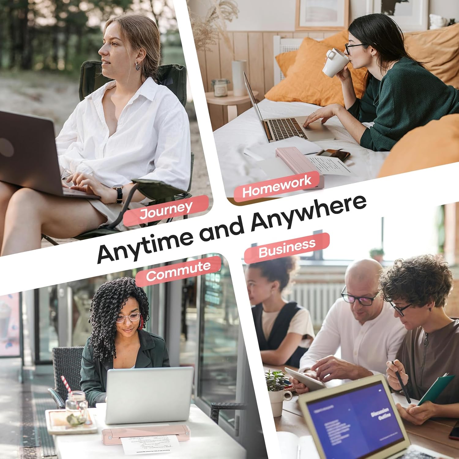 iDPRT Portable Thermal Printer with Case, 300DPI Inkless Mobile Printers for Travel, Home, Office, School, Vehicles, Support 8.5" X 11" US Letter/A4/A5, Wireless Bluetooth Printers, Pink