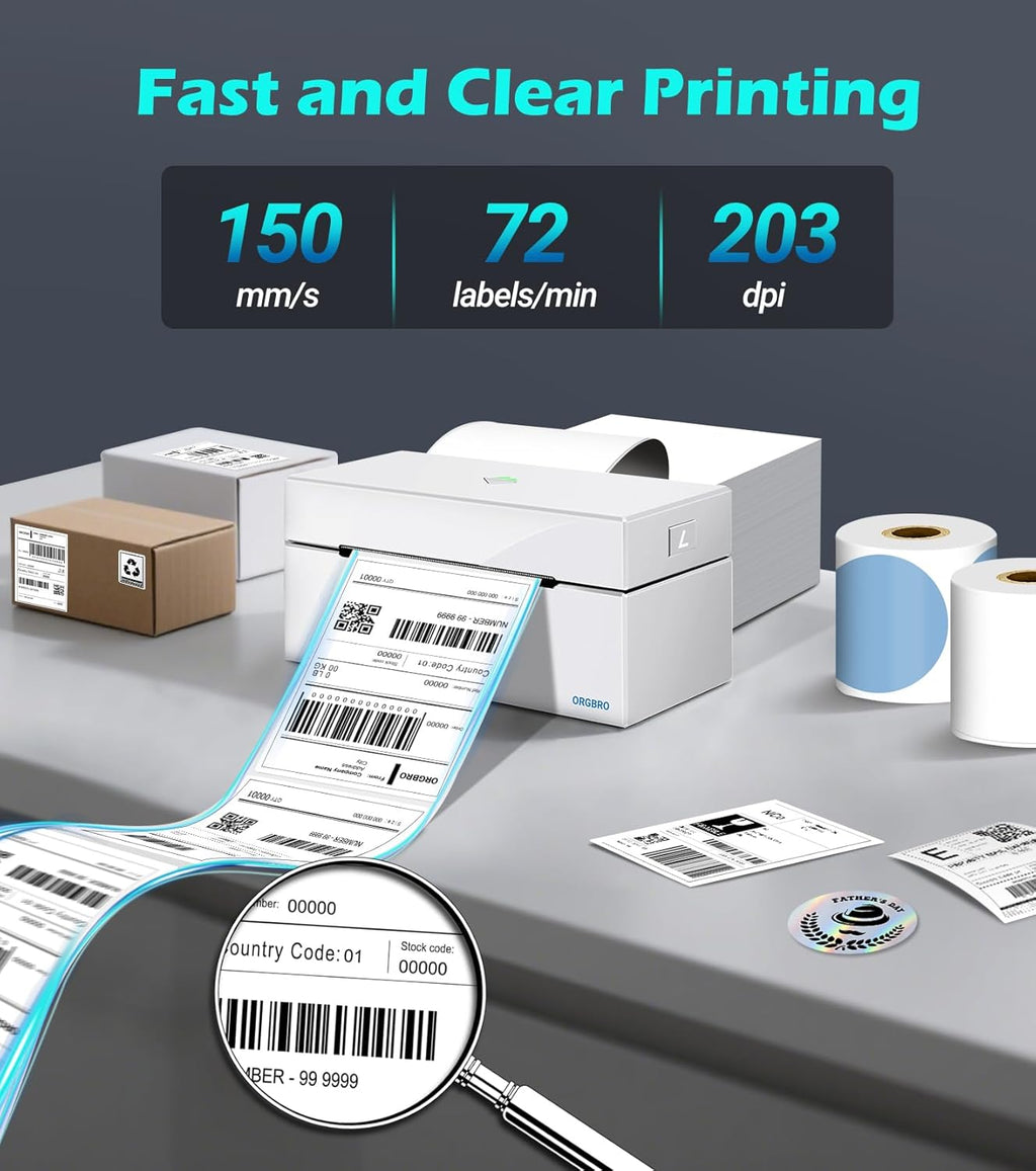 ORGBRO Bluetooth Thermal Shipping Label Printer, Z1-Plus Wireless 4X6 Shipping Label Printer for Small Business Office or Home Support iPhone Android Windows macOS Chrome Amazon Ebay Shopify USPS