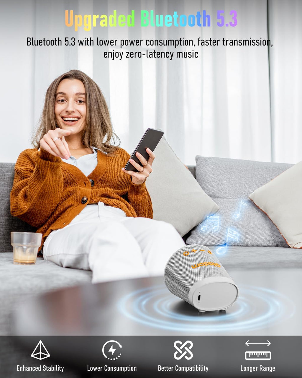 Portable Bluetooth Speaker Wireless with 9 Color Lights, 20H Playtime, Stereo Pairing, Deep Bass, IPX6 Waterproof, Bluetooth 5.3, Small Speaker for Home, Party, Outdoor, Camping, Beach, Gift