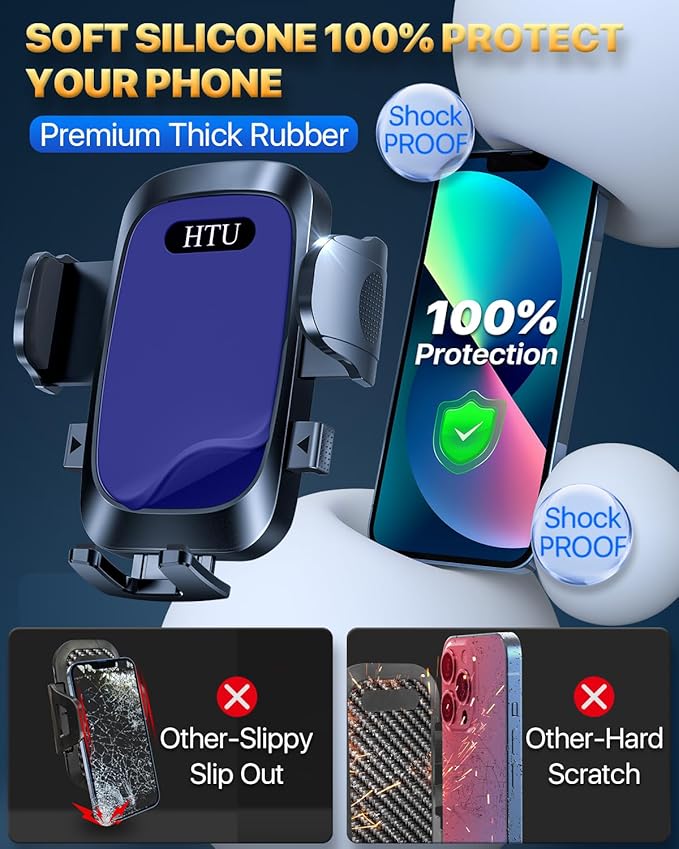 HTU Upgraded Strongest Suction Car Phone Holder Bendable Arm, Never Block View Rotatable Cellphone Mount for Dashboard Windshield Vent, Cradle Stand for iPhone 16 15 14 13 12 Pro Max (Lndigo Blue)