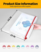 SUNEE Plastic Mesh Zipper Pouch 10x14 in (6 Colors, 24 Packs),Extra Large Water-Resistant Zip Bag for School Office Supplies, Puzzles & Games Organizing Storage