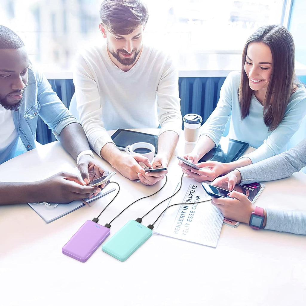 [2 Pack] Portable Charger Power Bank 10000mAh,Ultra Slim Compact External Battery Pack with USB C Input & Dual USB Outputs Backup Charger Compatible with iPhone 13,12, Samsung S20,Tablet-Green+Purple