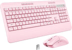 Wireless Keyboard and Mouse Set with Quiet Keys, 2.4G Full Size Ergonomic Keyboard with Wrist Rest, Protective Covers, Soft Touch Silent Design for Windows, Computer, PC and Laptop