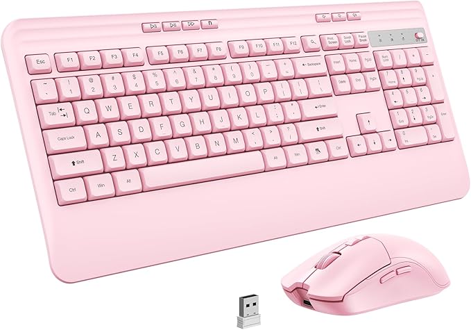 Wireless Keyboard and Mouse Set with Quiet Keys, 2.4G Full Size Ergonomic Keyboard with Wrist Rest, Protective Covers, Soft Touch Silent Design for Windows, Computer, PC and Laptop
