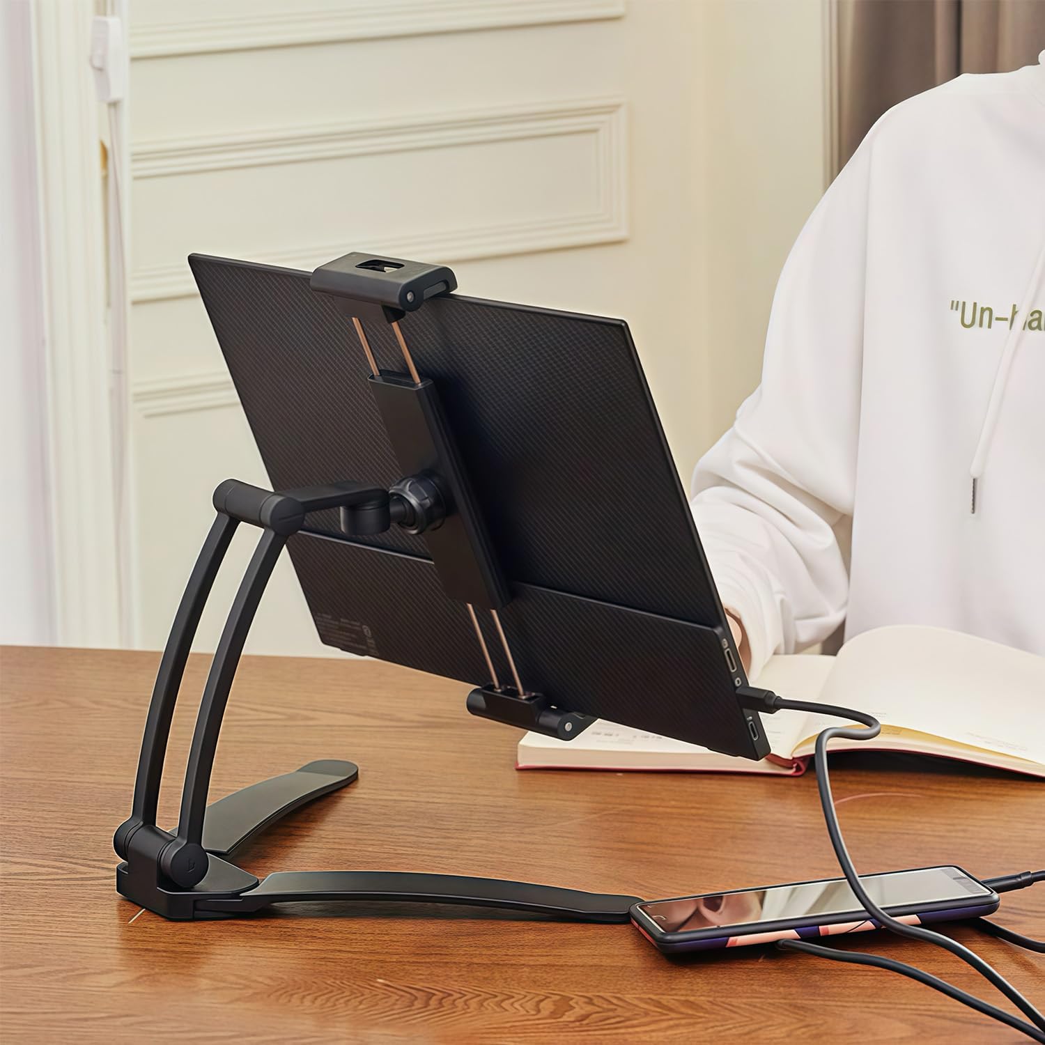 Kado Portable Monitor Stand Aluminum Alloy, Tablet Holder Phone Clamp for Display Phone, Wall Mount 3M Cubical Mount for Portable Monitor, Kitchen Cabinet Tablet Holder for iPad Surface Pro