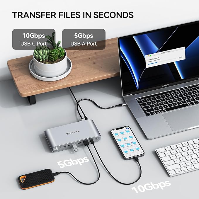 Minisopuru Upgrade DisplayLink Docking Station Triple Monitor with 140W Power Adapter,45W Charging,Docking Station for MacBook M4/M3/M2/M1/Windows/Thunderbolt 5/4 (3XHDMI,2X DisplayPort,5X USB,TF/SD)