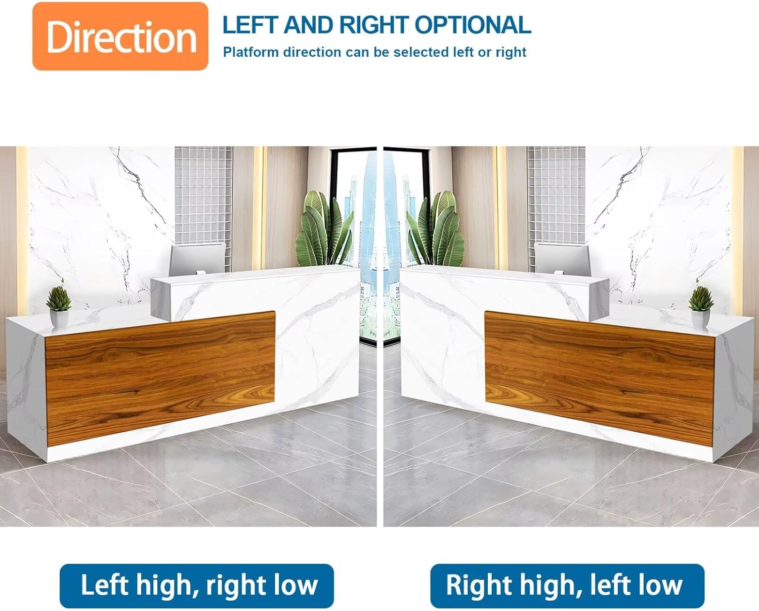 Reception Desk with Counter Modern Checkout Counter with Lockable Drawer Keyboard Tray Receptionist Desk for Office Salon Reception Table J Right 79inch/200cm