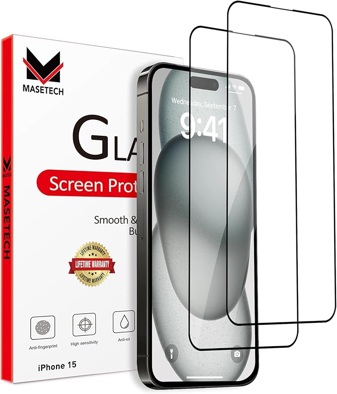 Screen Protector Tempered Glass Compatible with Apple iPhone 15 (2 Pack)