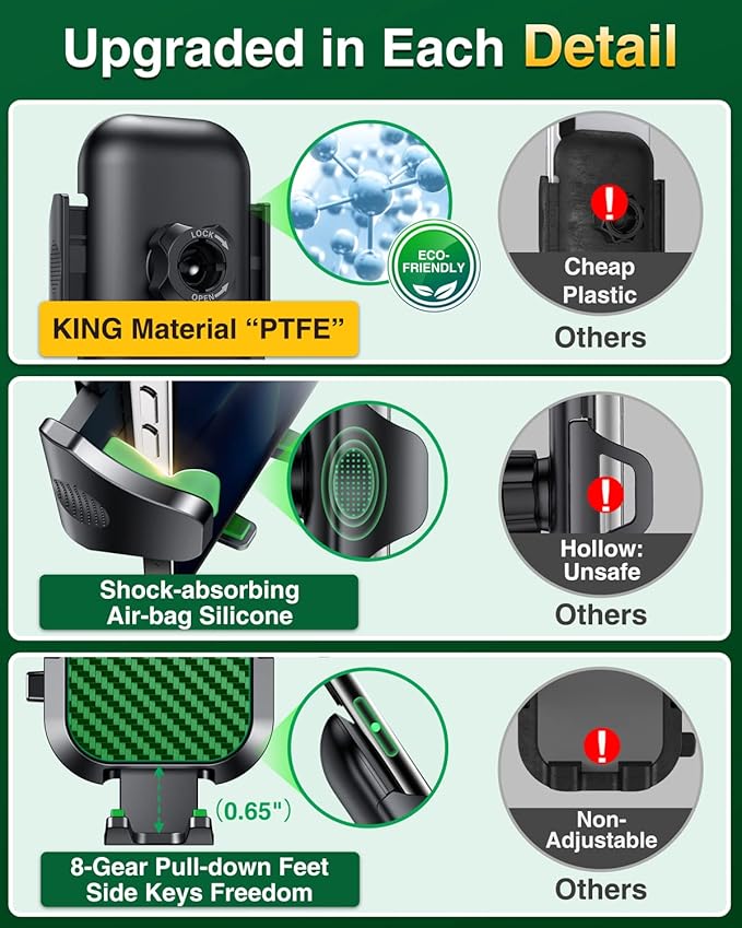 VANMASS Car Phone Holder Mount 2025 Upgraded [Patent Steel-Hook] Car Vent Phone Mount Clip Military-Grade Shockproof Cell Phone Car Mount Handsfree Truck Stand Vent Cradle for iPhone 16 Android,Green