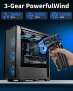 Compressed Air Duster-130000RPM Electric Air Duster, 3 Gear Adjustable, with Brushless Motor & LED Light, Rechargeable Cordless Air Blower, Dust Blower for Computer, Keyboard, House, Outdoor and Car