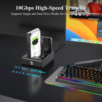 M.2 NVMe & SATA HDD Docking Station,10Gbps USB3.2 Gen2 SSD Cloner for M.2 NVMe SSD + SATA 2.5”/3.5” HDD Converter, Offline Cloning, Tool-Free, Cooling Fan