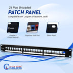 NewYork Cables® Blank Keystone 24 Port Cat6 Patch Panel - 10Gb Ethernet 1U Horizontal Rack Mount, Color-Coded T568A/B Labels, Network for Data Centers, Server Rooms, Unloaded, Unshielded.