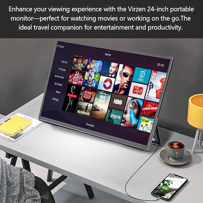 24'' Large Portable Monitor, FHD 120HZ 120% SRGB IPS USB-C HDMI Work Home Gaming Built-in Stand Speakers Second Monitor 1080P for Laptop, MacBook, Phones