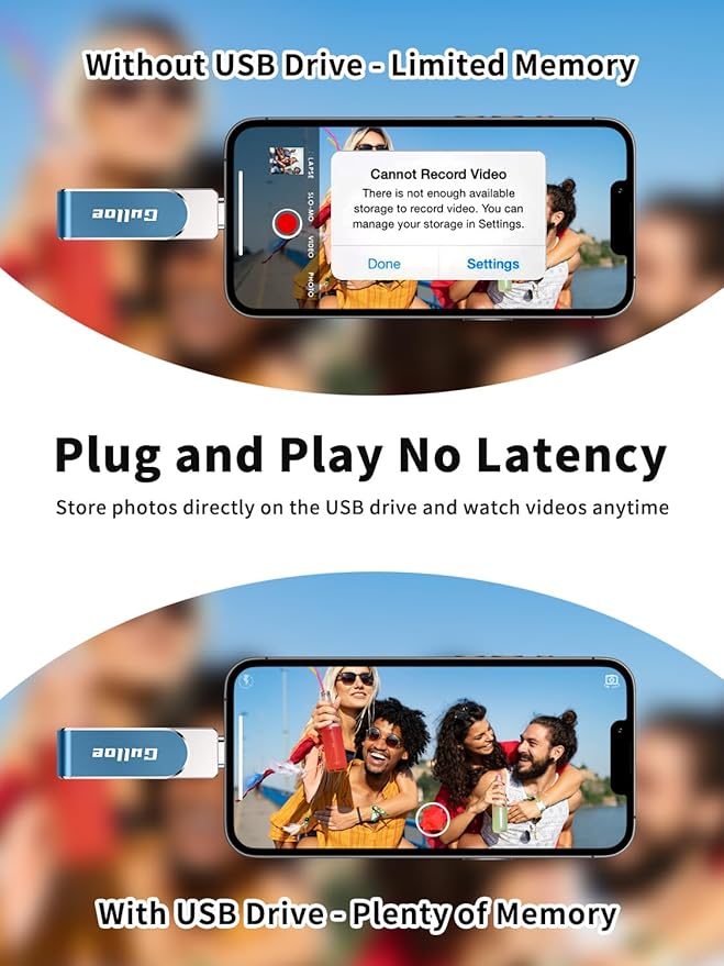 Gulloe 256GB Flash Drive Intended for iPhone, Memory Stick Storage for Photos and Videos Backup, Compatible with iPhone iPad Android PC, Plug and Play, No Application Required (Navy Blue)