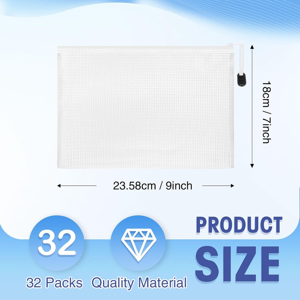 Jetec 32 Pcs Mesh Zipper Bags Toy Storage Bikini Organizer Bag Bolsas Para Guardar Trajes De Baño Waterproof Zipper Reusable Pouch Puzzle Multipurpose for Storage Office(White,9 x 7 Inch)