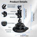Camera Suction Cup Mount with Ball Head Magic Arm,4.5" Metal Vacuum Suction Cup Mount Car Windshield Dash Mount for Action Camera/Phone Holders with 1/4",1/8" Holes(Black)