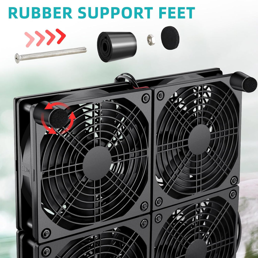 Wathai 120mm x 4 Router TV Box Fan 110v - 240v Big Airflow with Speed Control for DIY Gaming Consoles, Amplifiers, Xbox, Laptop Stand, Mining Machines Devices Cooling