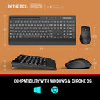 Trueque Wireless Keyboard and Mouse Combo - Full-Size Quiet Keyboard with Palm Rest, Phone Holder, Multimedia Keys, Power Switch, Compatible with Windows, Chrome OS, PC, Laptop (Batteries Included)