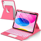 Touchpad for iPad A16 11th/10th Generation Case with Keyboard, 7 Color Backlit 360 Rotation Cover with Pencil Holder,Detachable Keyboard for iPad 11 inch 2025/10th Gen 10.9'' 2022 (Watermelon Red)
