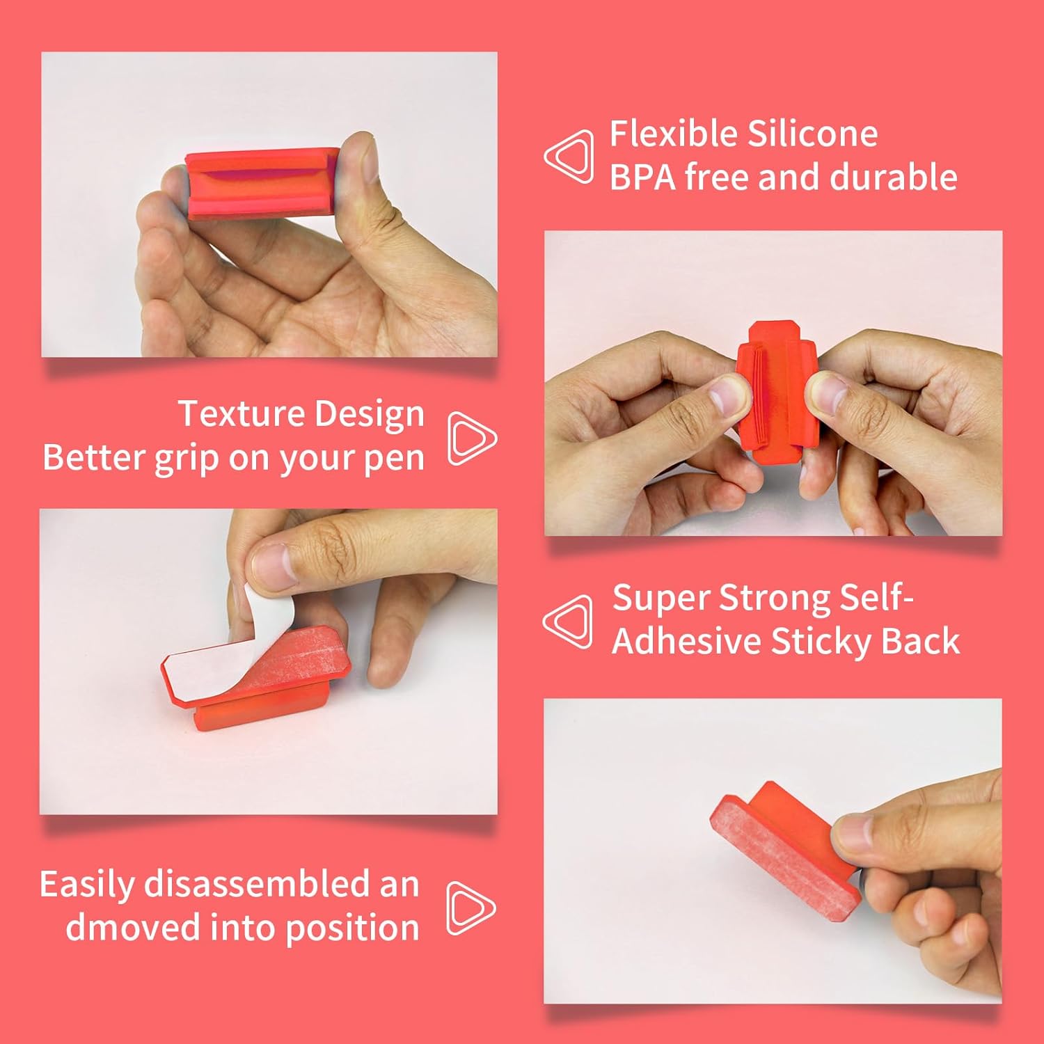 12 Pack Pen Holder for Desk, Silicone Pencil Holder with 12 Extra Adhesive Stickers, Adhesive Pen Holder & Marker Clip for Classroom Office Desk or Any Surface, Teacher Accessories Supplies (Red)