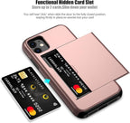 Nvollnoe for iPhone 11 Case with Card Holder Heavy Duty Protective Dual Layer Shockproof Hidden Card Slot Slim Wallet Case for iPhone 11 for Men&Women(Rose Gold)