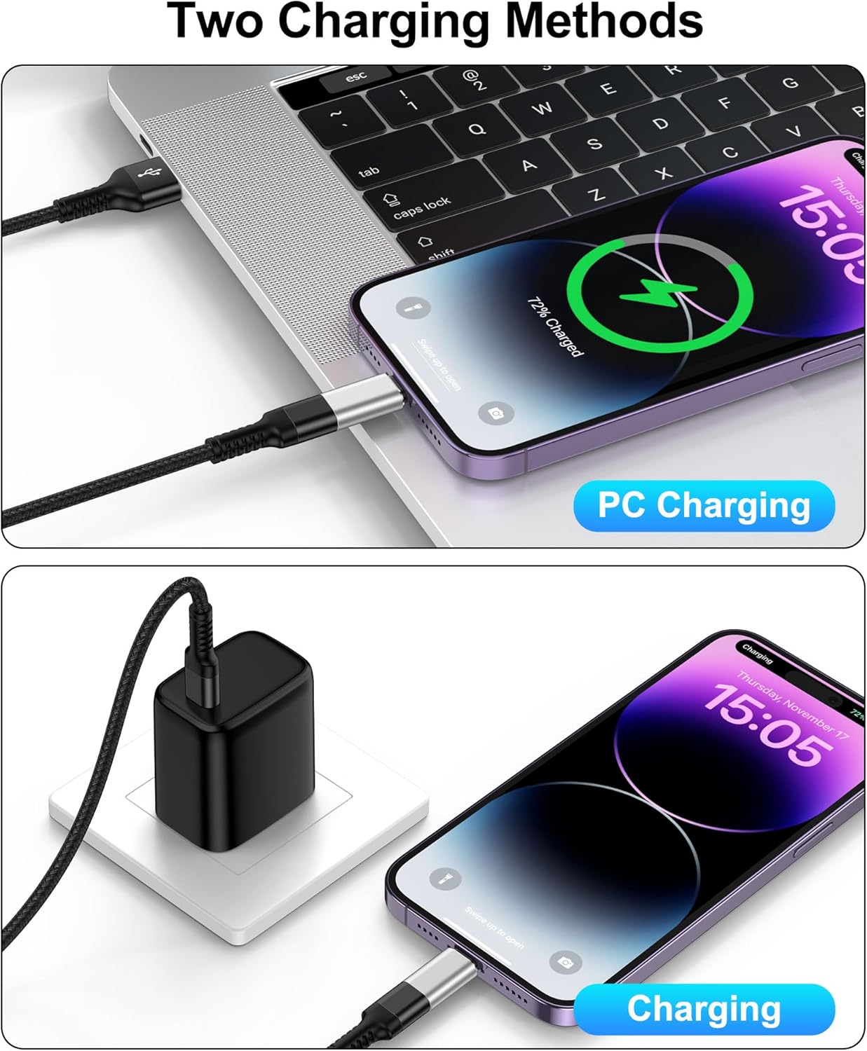 USB C to Lightning Adapter, 4 Pack Fast Charging Data Sync Lightning to USB Type C Cable Adapter for iPhone 14/13/12/11/X/XR Pro Series, iPad, AirPods and Anti-Lost Loop – Not for Audio/OTG