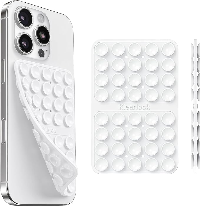 Klearlook Silicone Suction Cup Phone Case Mount Double Sided, Silicon Sticky Phone Grip with Higher Suction for Cell Phone, Hands-Free Phone Accessories Holder for Selfies and Videos, White