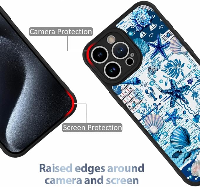 AIGOMARA Magnetic Case for iPhone 15 Pro Max [Compatible with MagSafe] Blue Shell Starfish Ocean Holiday Collage for Women Girls Men Soft TPU Bumper Hack PC Back Heavy Duty Protective Slim Cover