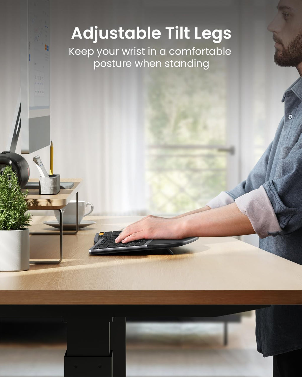 ProtoArc Ergonomic Keyboard Mouse, EKM01 Plus Full Size Wireless Bluetooth Ergo Keyboard Mouse Combo, Cushioned Palm Rest, Split Design, Rechargeable, Compatible for Windows, Mac OS - Gray and Black